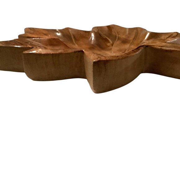 Vtg Handcrafted Hand Carved Wooden Leaf-Shaped Decor Tray 10”x12"x1.5” Glossy - Picture 4 of 7